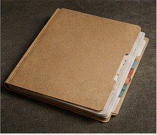 A worn manila personnel file with colored tabs