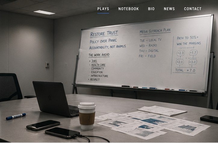 An empty political campaign war room for Firewall.