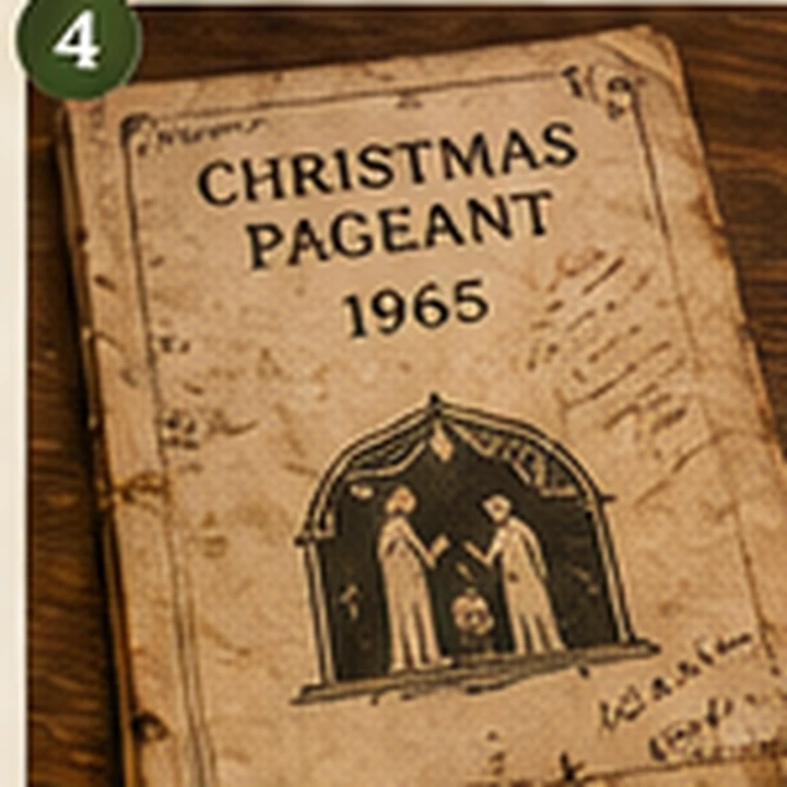 A creased 1965 Christmas pageant program with handwritten marks.