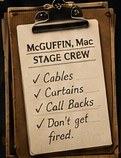 A stagehand clipboard covered in notes
