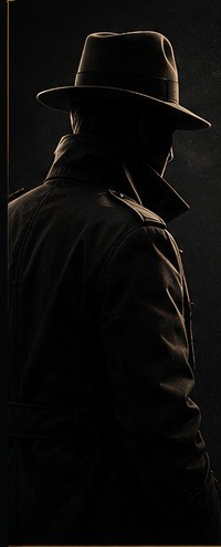 Elliot Brick seen only as a faceless silhouette in a fedora and trench coat
