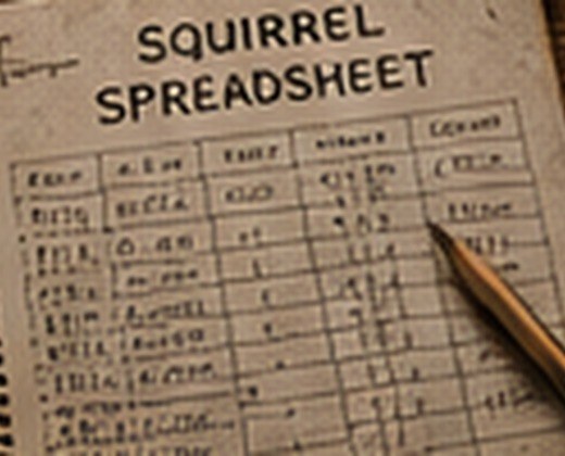 A handwritten spreadsheet tracking squirrels.