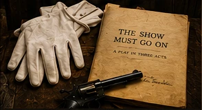 White gloves, prop revolver and rehearsal script in Dressing Room 4