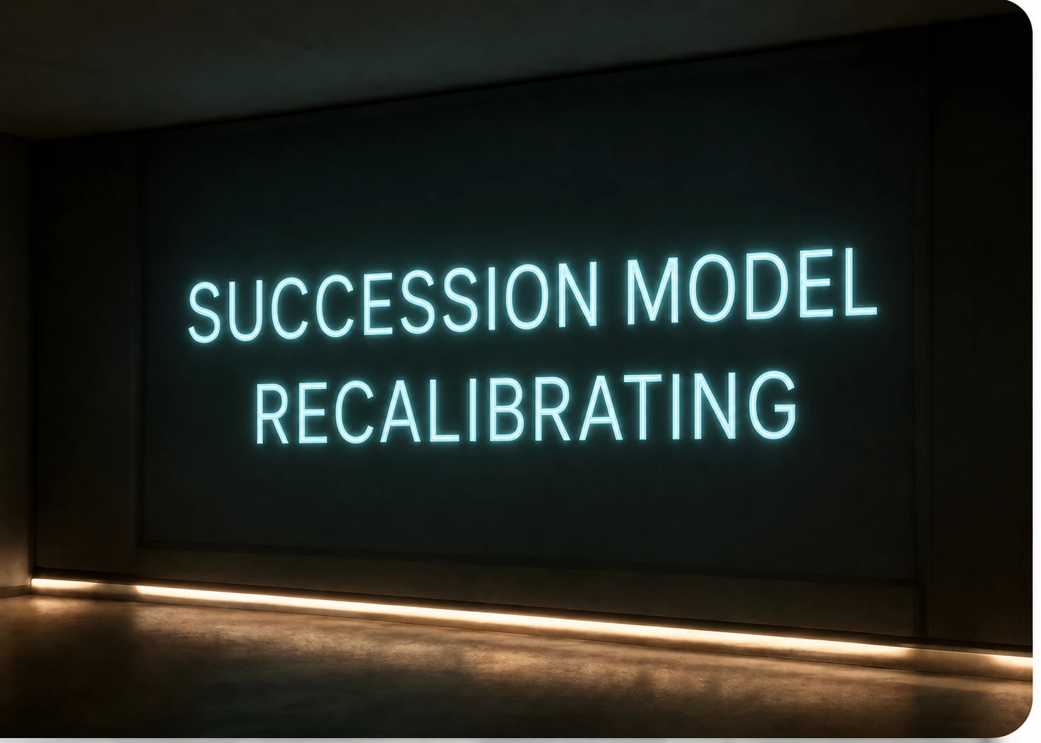 A wall projection reading Succession Model: Recalibrating